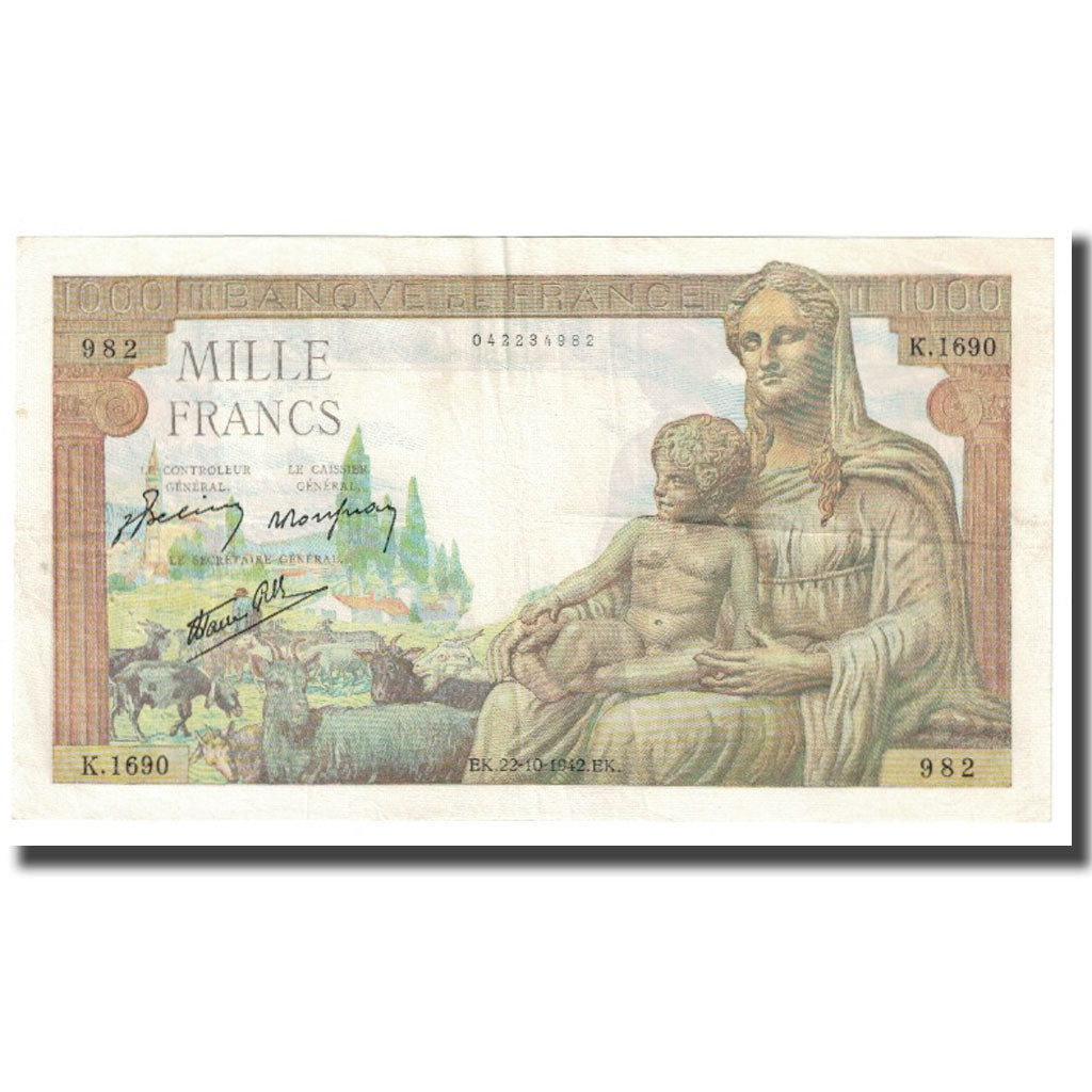 França, 1000 Francs, Déesse Déméter, 1942, P. Rousseau and R. Favre-Gilly