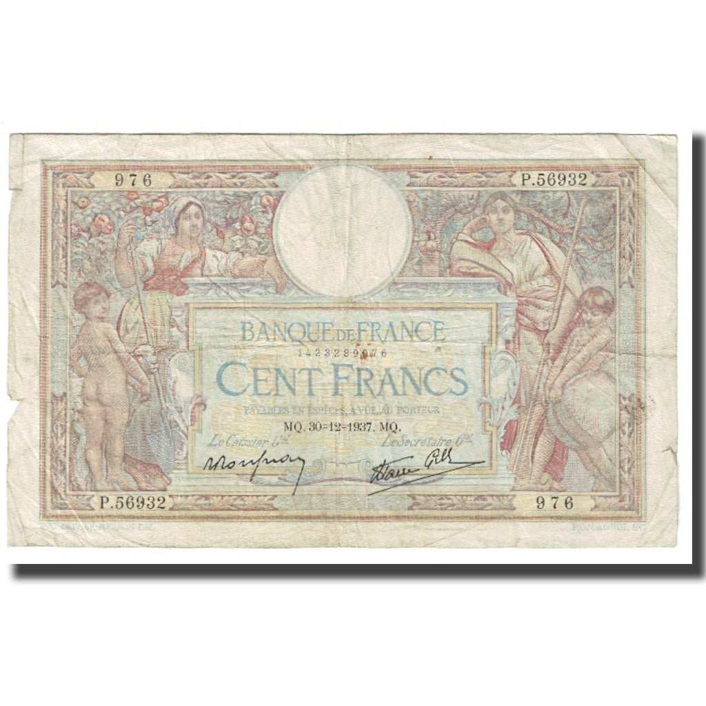 França, 100 Francs, Luc Olivier Merson, 1937, P. Rousseau and R. Favre-Gilly