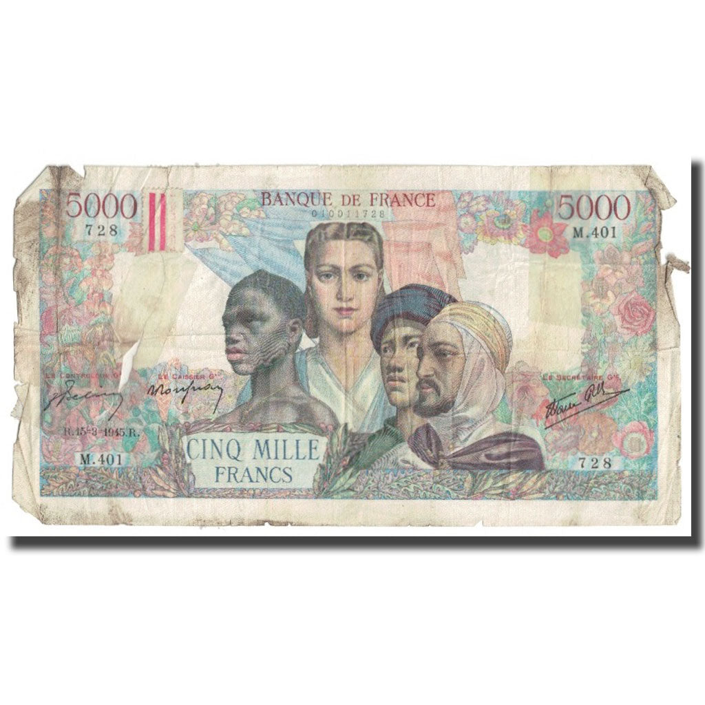 Francja, 5000 Francs, Empire Français, 1945, P. Rousseau and R. Favre-Gilly