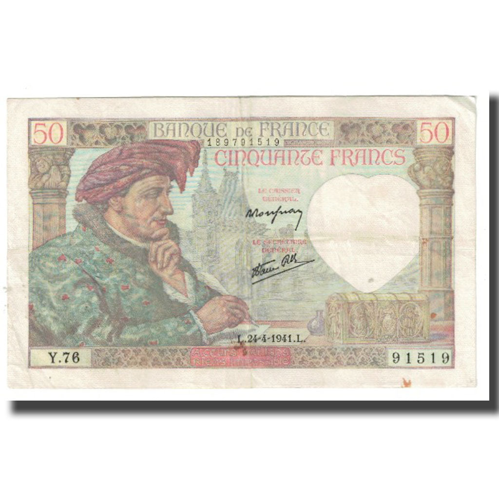 Francia, 50 Francs, Jacques Coeur, 1941, P. Rousseau and R. Favre-Gilly