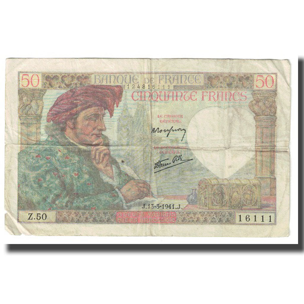 France, 50 Francs, Jacques Coeur, 1941, P. Rousseau and R. Favre-Gilly