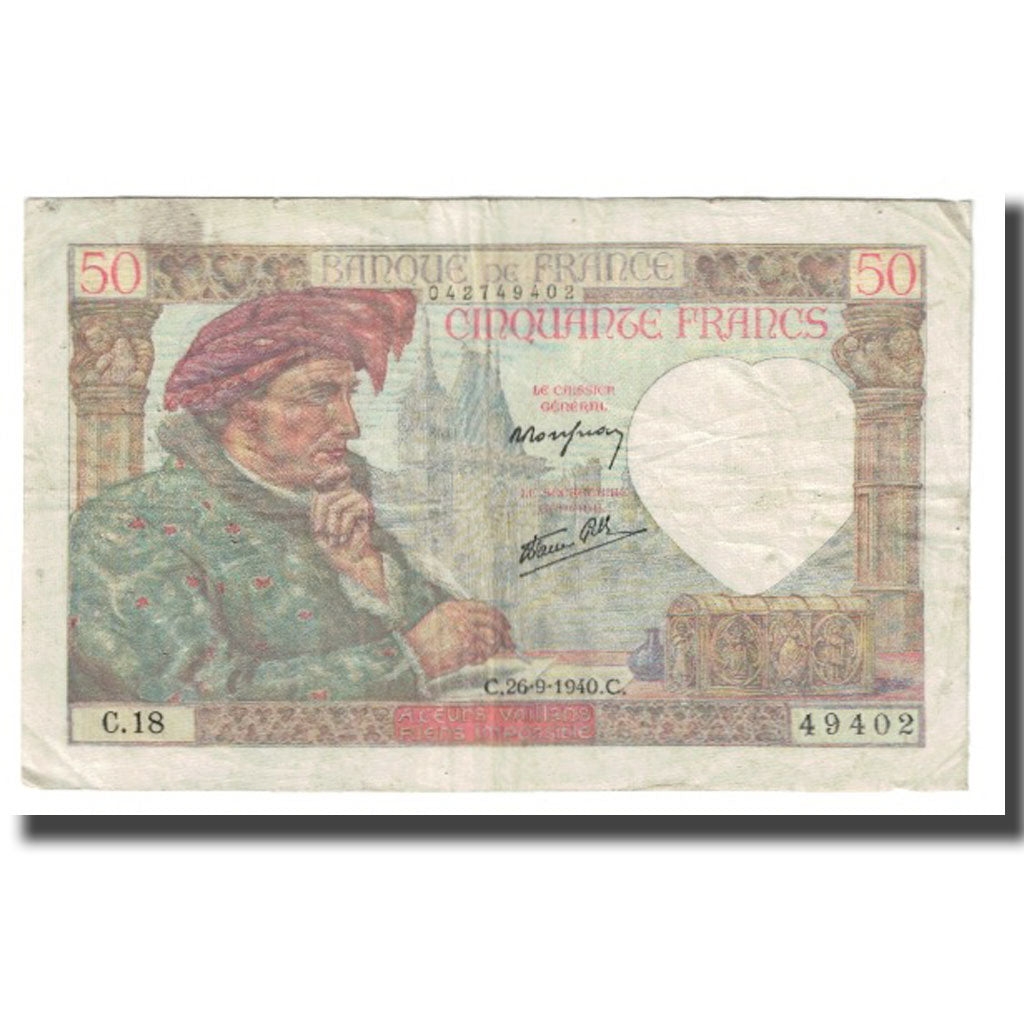 Francia, 50 Francs, Jacques Coeur, 1940, P. Rousseau and R. Favre-Gilly