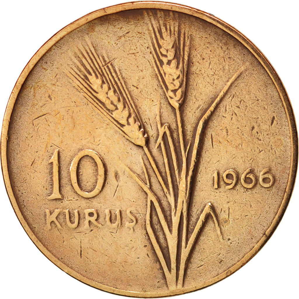Turkey, 10 Kurus, 1966, EF(40-45), Bronze, KM:891.1