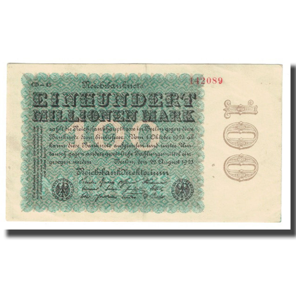 Banknote, Germany, 100 Millionen Mark, 1923, 1923-08-22, KM:107a, EF(40-45)