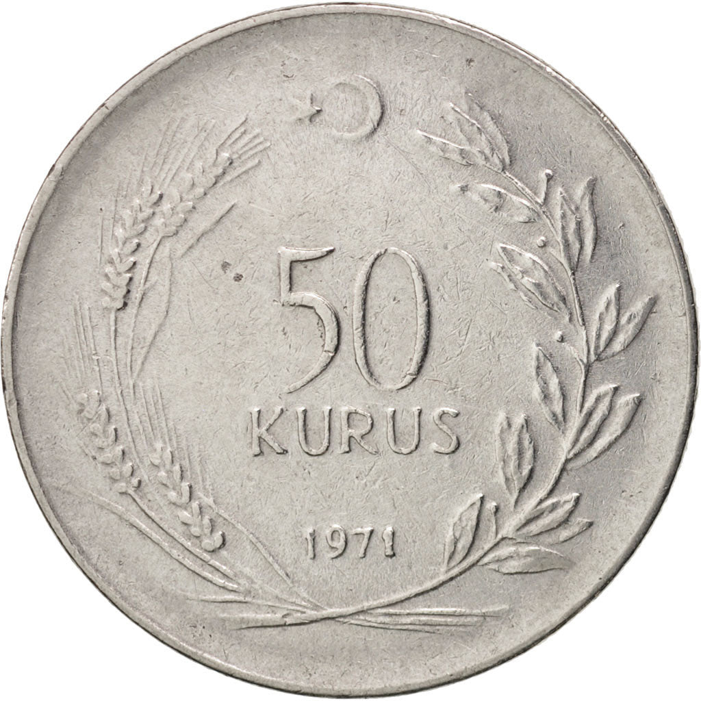 Turkey, 50 Kurus, 1971, EF(40-45), Stainless Steel, KM:899