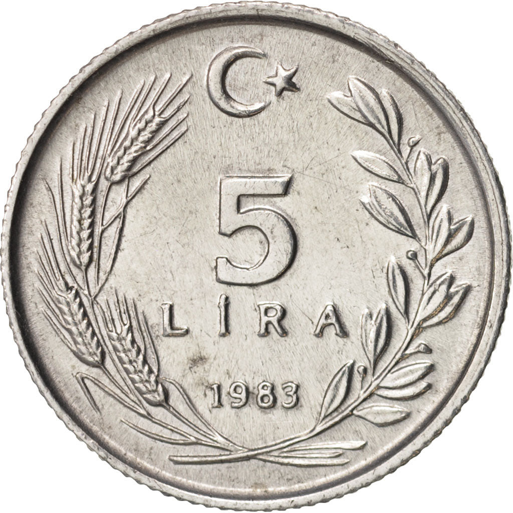Turkey, 5 Lira, 1983, MS(63), Aluminum, KM:949.2