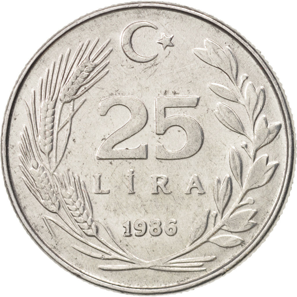Turkey, 25 Lira, 1986, EF(40-45), Aluminum, KM:975