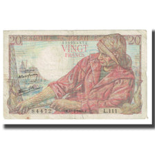 França, 20 Francs, Pêcheur, 1944, P. Rousseau and R. Favre-Gilly, 1944-02-10