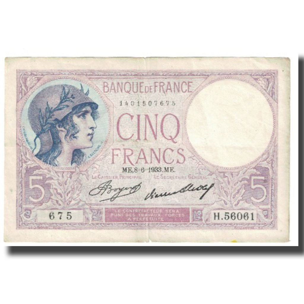 Francia, 5 Francs, Violet, 1933, P. Rousseau and R. Favre-Gilly, 1933-06-08, MB