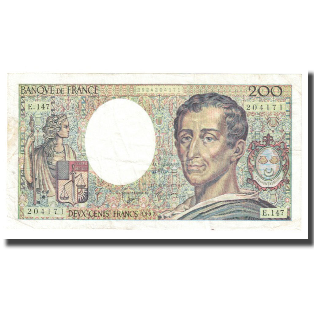 França, 200 Francs, Montesquieu, 1992, BRUNEEL BONNARDIN CHARRIAU, EF(40-45)