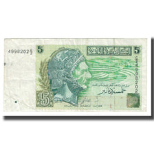 Nota, Tunísia, 5 Dinars, 2008, KM:92, VF(20-25)