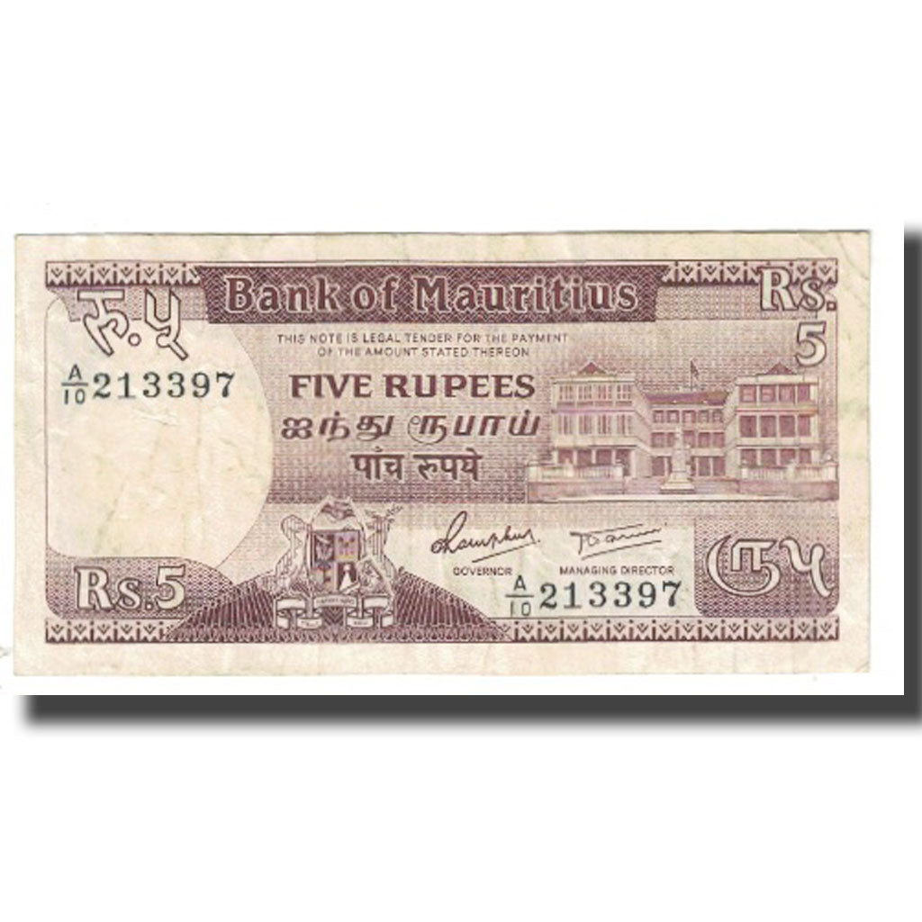 Billet, Mauritius, 5 Rupees, KM:34, TB+