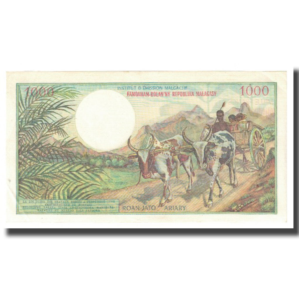 Banknote, Madagascar, 1000 Francs = 200 Ariary, KM:59a, AU(55-58)