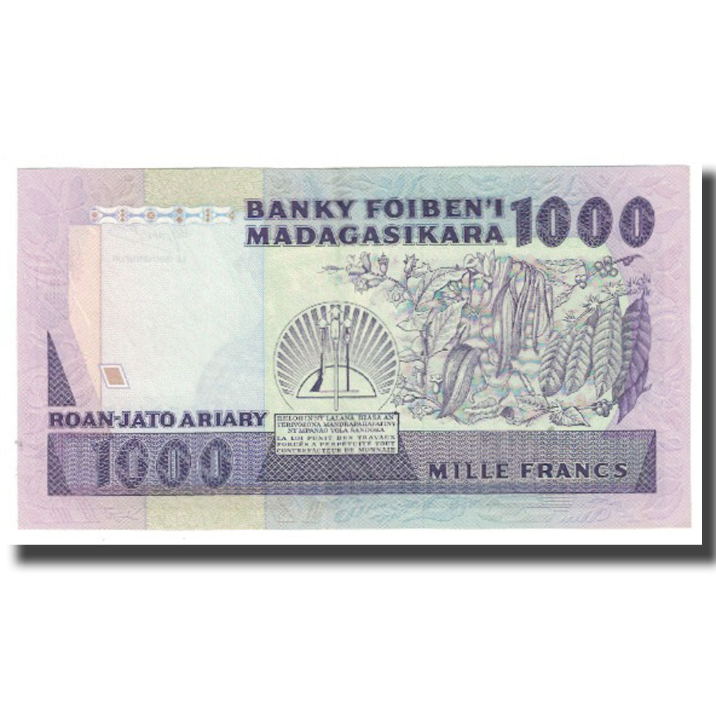 Banknote, Madagascar, 1000 Francs = 200 Ariary, KM:72a, UNC(65-70)