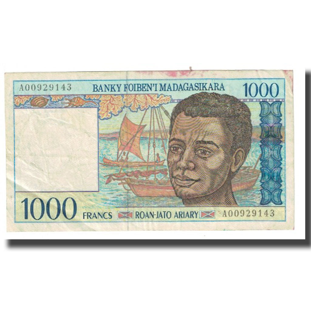 Banknote, Madagascar, 1000 Francs = 200 Ariary, KM:76a, VF(20-25)