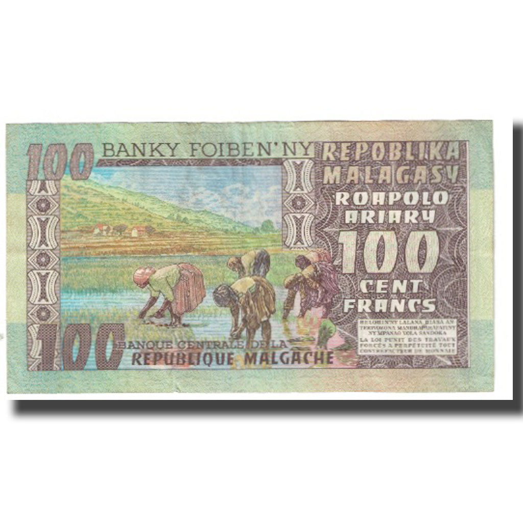 Banknote, Madagascar, 100 Francs =  20 Ariary, KM:63a, EF(40-45)