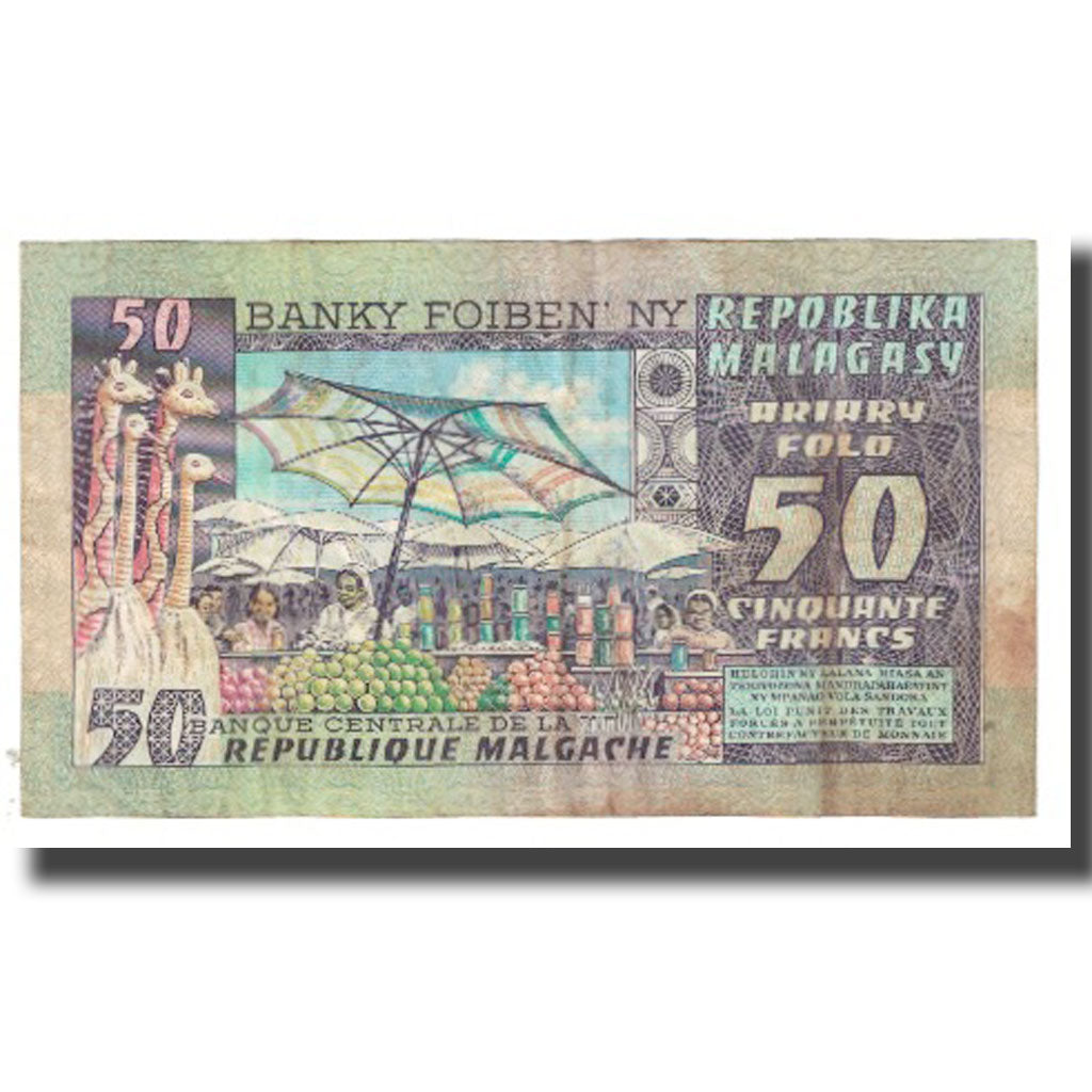 Banknote, Madagascar, 50 Francs = 10 Ariary, KM:62a, EF(40-45)