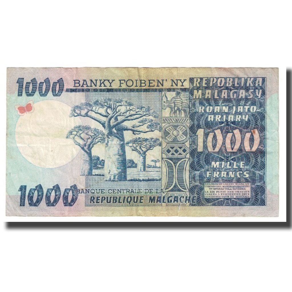 Banknote, Madagascar, 1000 Francs = 200 Ariary, KM:65a, EF(40-45)