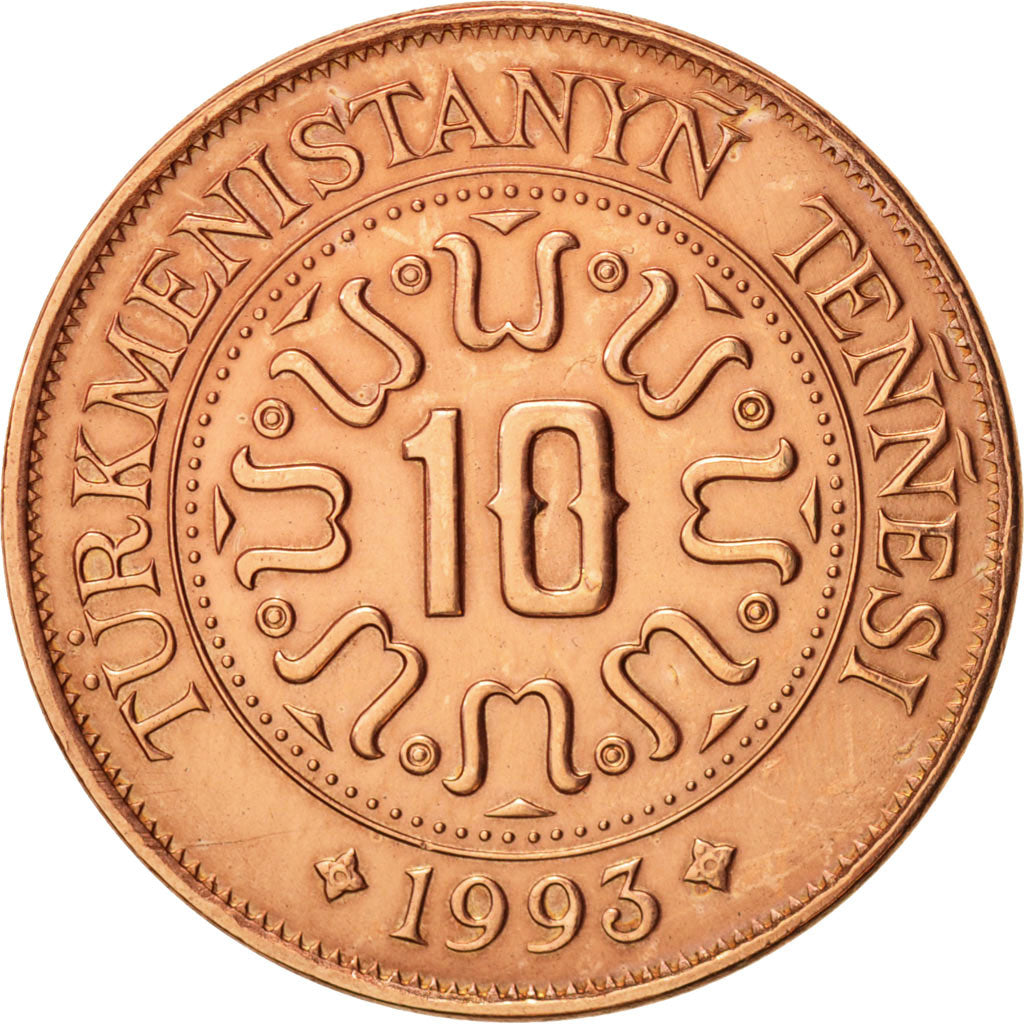 Turkmenistan, 10 Tenge, 1993, SPL-, Acciaio placcato rame, KM:3