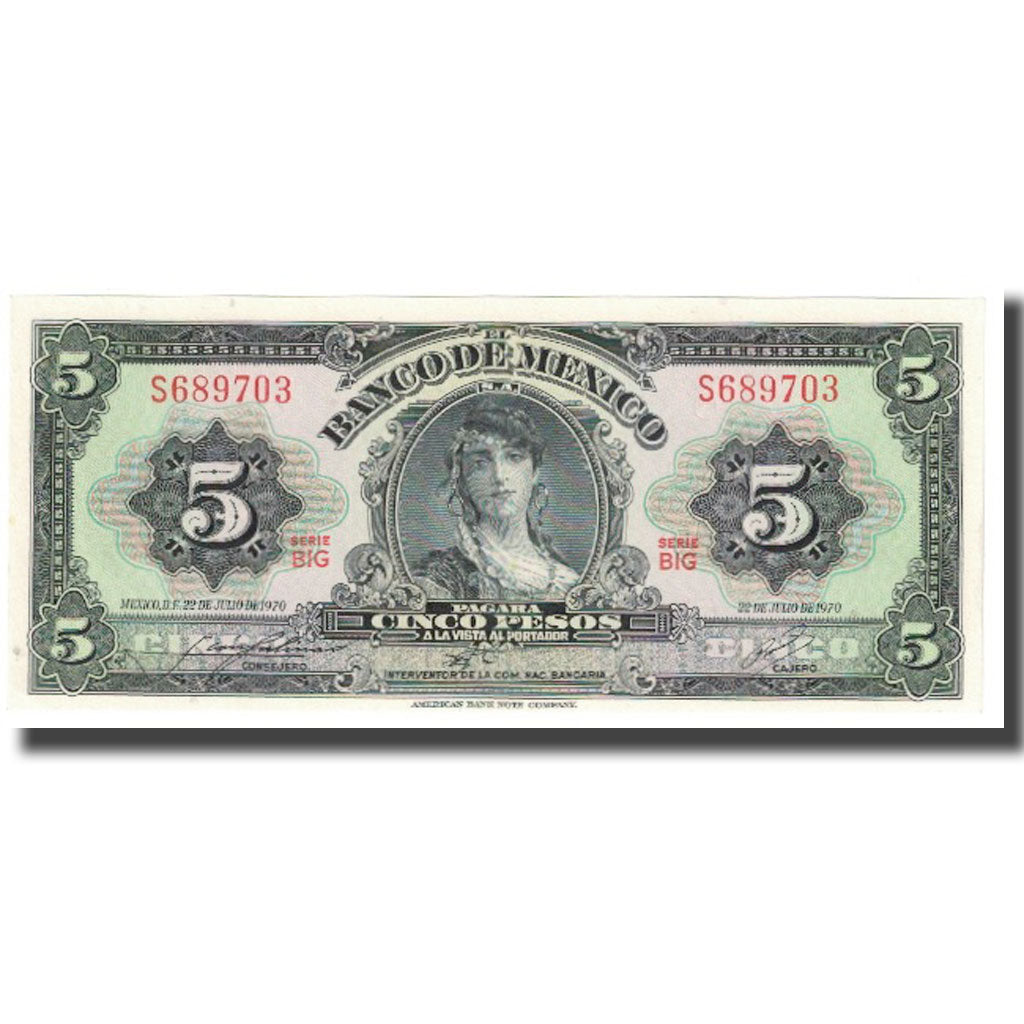 Banknote, Mexico, 5 Pesos, 1970, 1970-07-22, KM:60k, UNC(65-70)