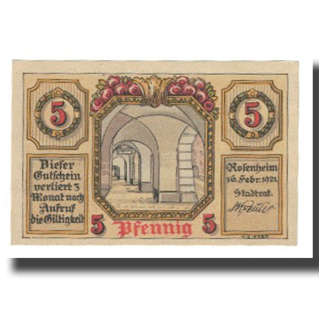 Banknote, Germany, Rosenheim, 5 Pfennig, Abbaye, 1921, 1921-02-16, UNC(63)