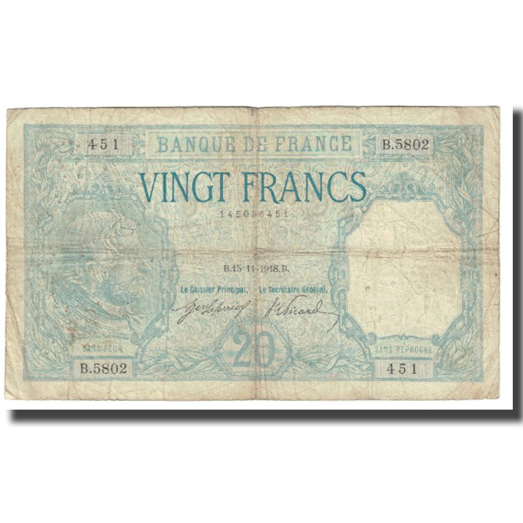 Francia, 20 Francs, Bayard, 1918, E.Picard-J.Laferrière, 1918-11-15, B+