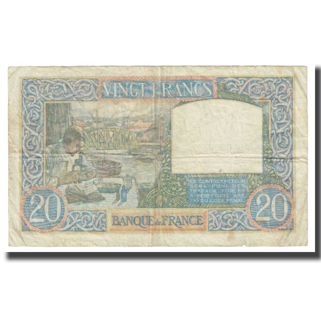 France, 20 Francs, Science et Travail, 1941, P. Rousseau and R. Favre-Gilly