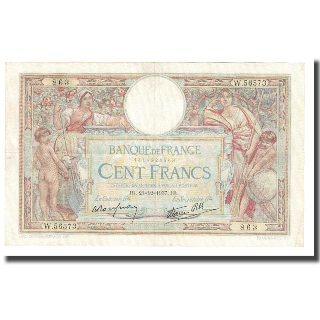 France, 100 Francs, Luc Olivier Merson, 1937, P. Rousseau and R. Favre-Gilly
