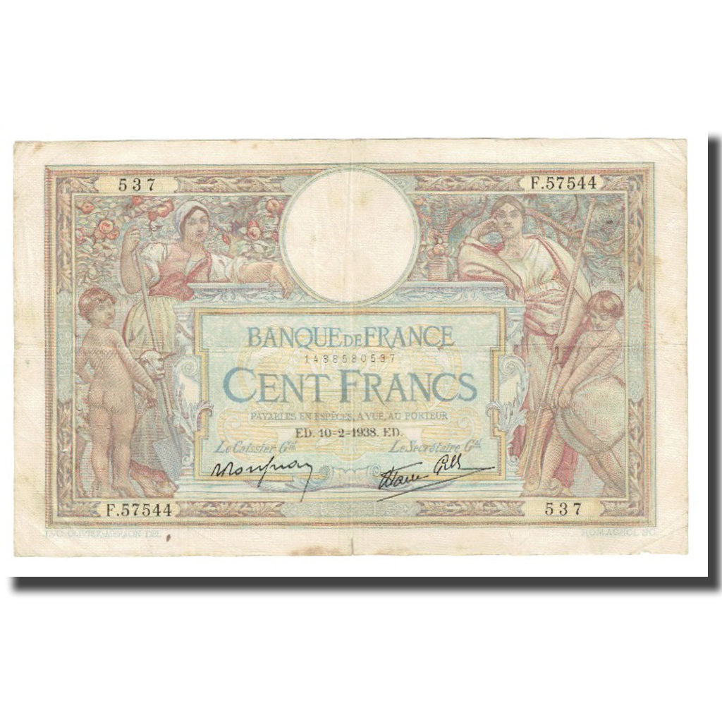 France, 100 Francs, Luc Olivier Merson, 1938, P. Rousseau and R. Favre-Gilly