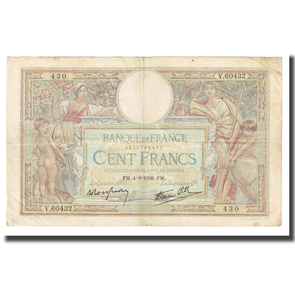 France, 100 Francs, Luc Olivier Merson, 1938, P. Rousseau and R. Favre-Gilly