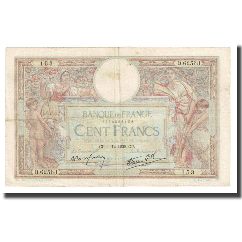 France, 100 Francs, Luc Olivier Merson, 1938, P. Rousseau and R. Favre-Gilly