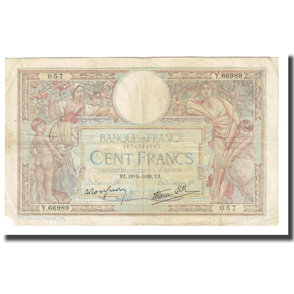 France, 100 Francs, Luc Olivier Merson, 1939, P. Rousseau and R. Favre-Gilly