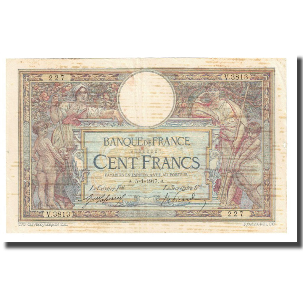 France, 100 Francs, Luc Olivier Merson, 1917, P. Rousseau and R. Favre-Gilly