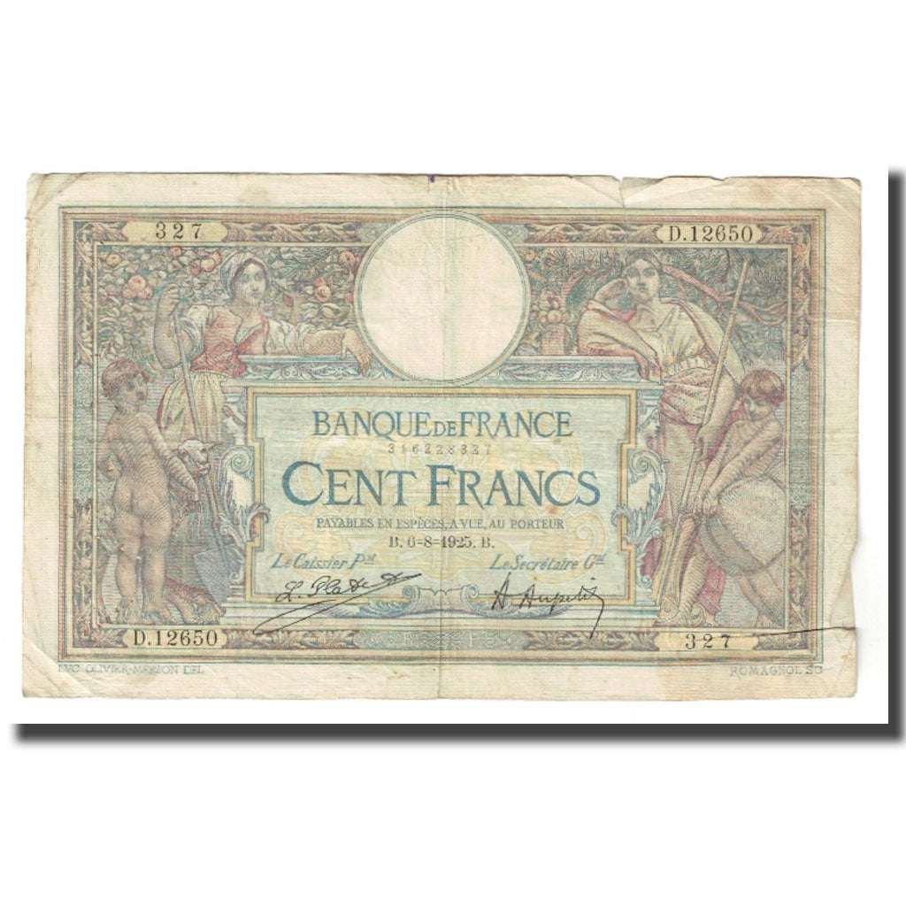 França, 100 Francs, Luc Olivier Merson, 1925, P. Rousseau and R. Favre-Gilly