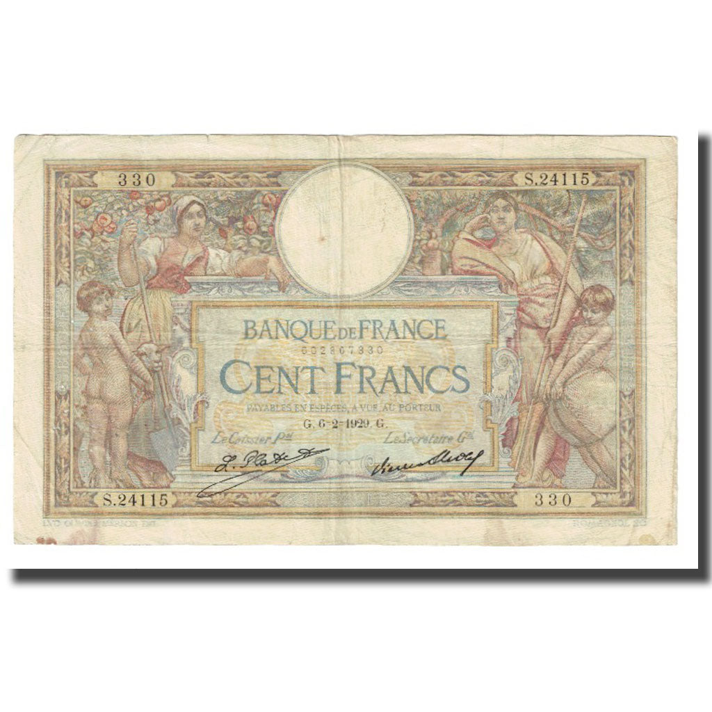 France, 100 Francs, Luc Olivier Merson, 1929, P. Rousseau and R. Favre-Gilly