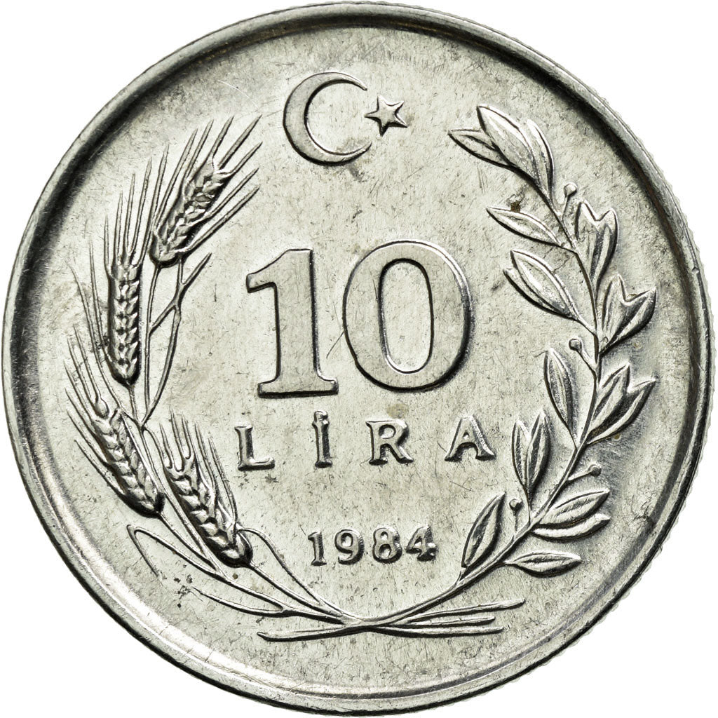 Coin, Turkey, 10 Lira, 1984, AU(55-58), Aluminum, KM:964