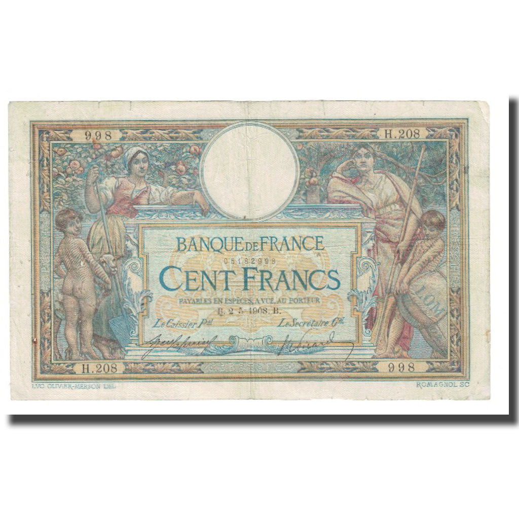 Frankreich, 100 Francs, Luc Olivier Merson, 1908, P. Rousseau and R.