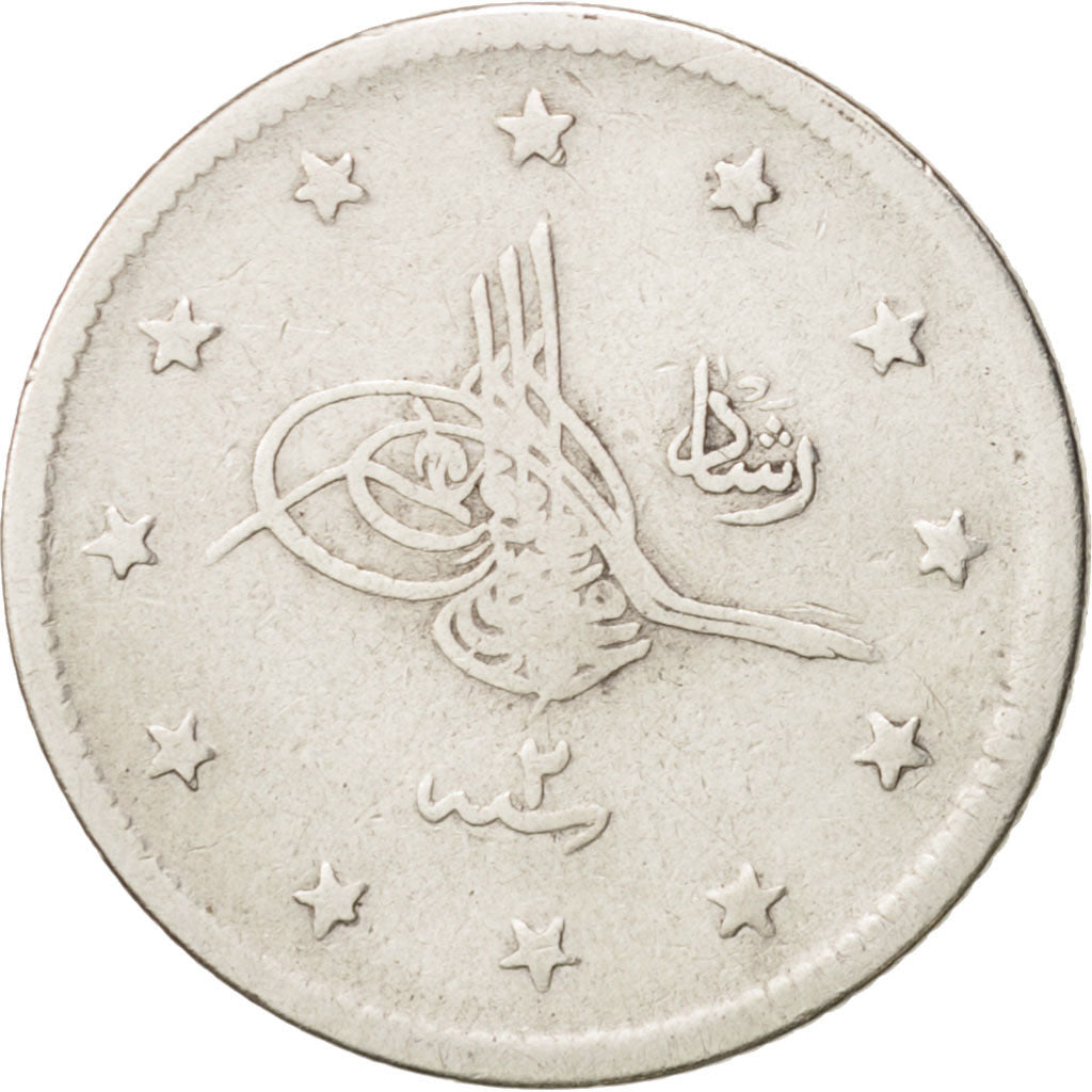 Turkey, Muhammad V, 2 Kurush, 1910, Qustantiniyah, EF(40-45), Silver, KM:749