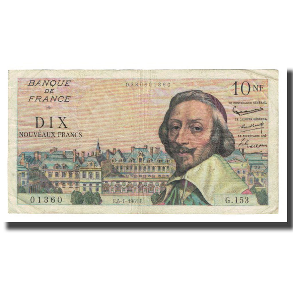 Francia, 10 Nouveaux Francs, Richelieu, 1961, P. Rousseau and R. Favre-Gilly
