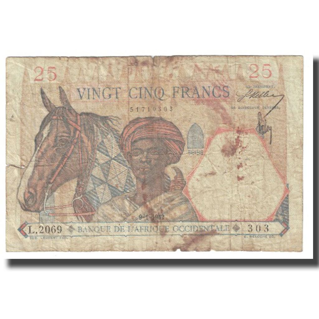 Banknote, French West Africa, 25 Francs, KM:27, VF(20-25)