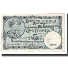 Nota, Bélgica, 5 Francs, 1938, 1938-04-11, KM:108a, EF(40-45)