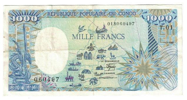Banknote, Congo Republic, 1000 Francs, KM:9, EF(40-45)