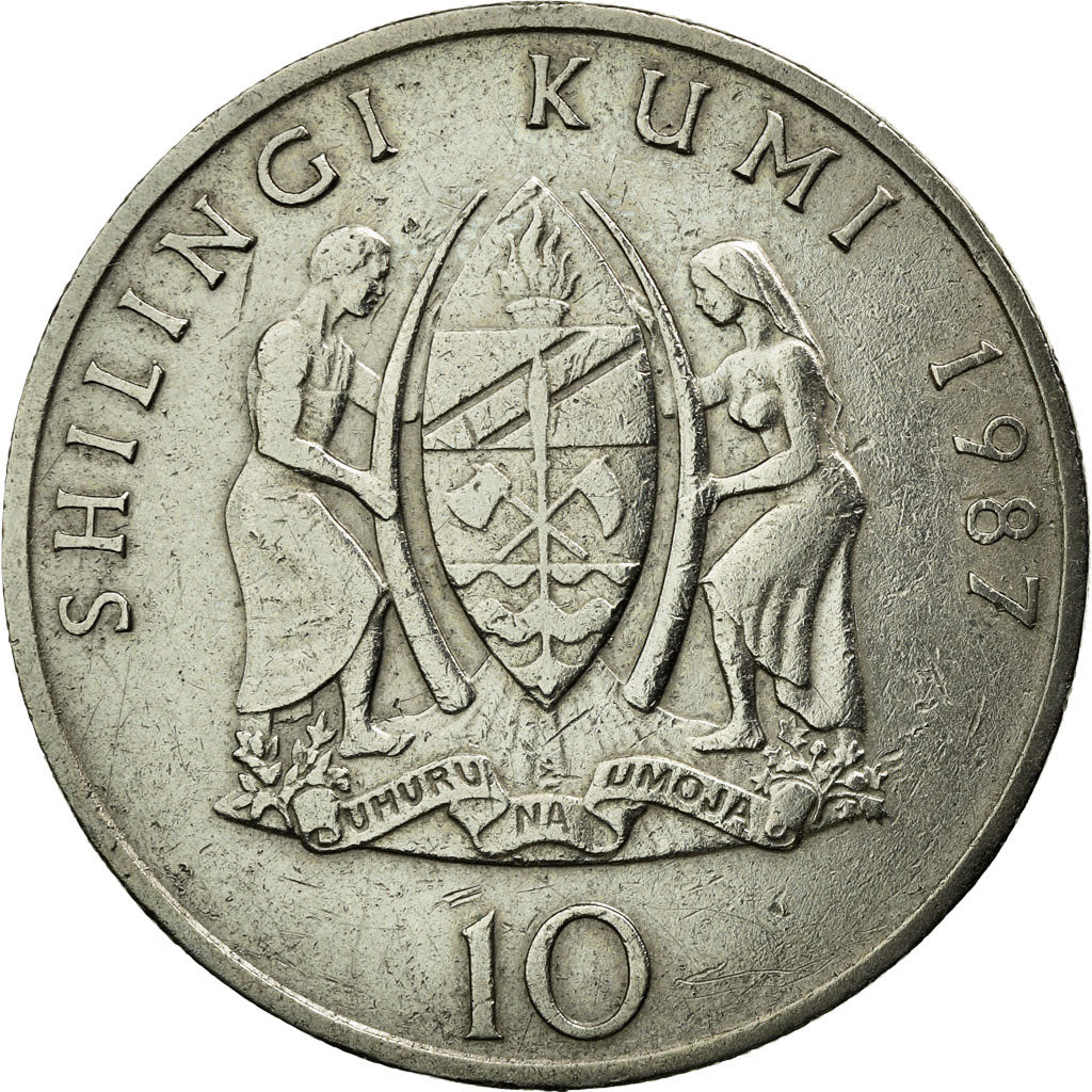 Coin, Tanzania, 10 Shilingi, 1987, EF(40-45), Copper-nickel, KM:20