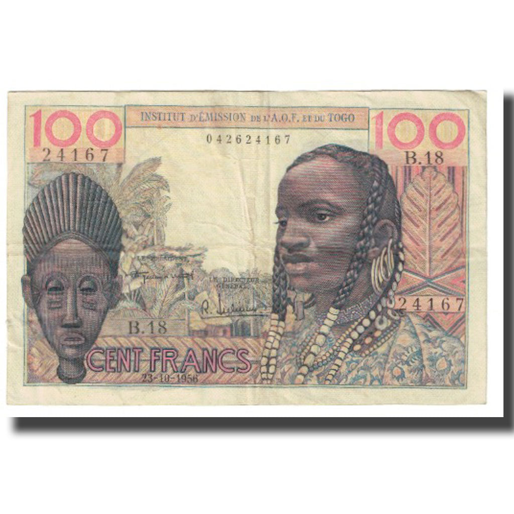 Billet, French West Africa, 100 Francs, 1956, 1956-10-23, KM:46, TTB