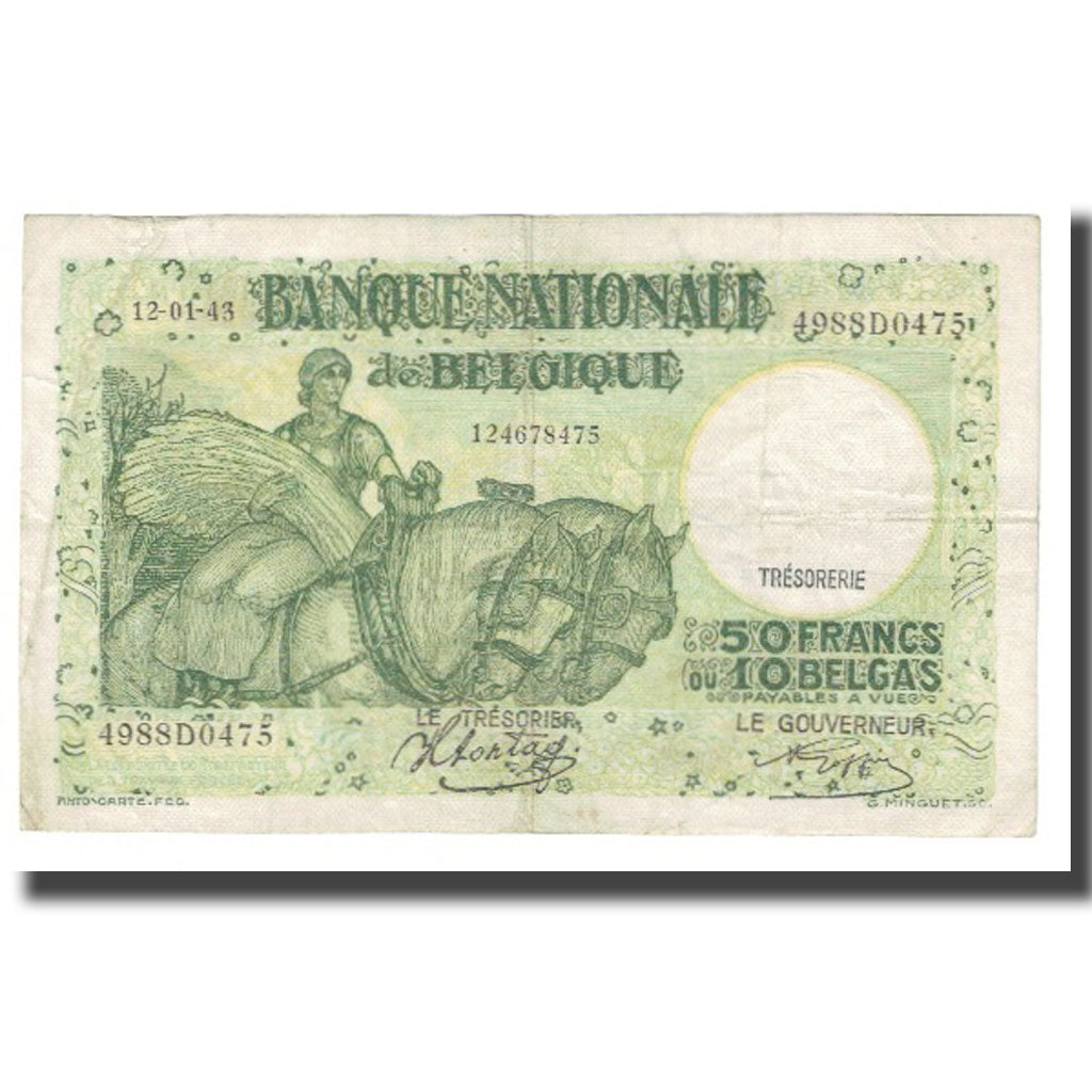 Banknote, Belgium, 50 Francs-10 Belgas, 1943, 1943-01-12, KM:106, EF(40-45)