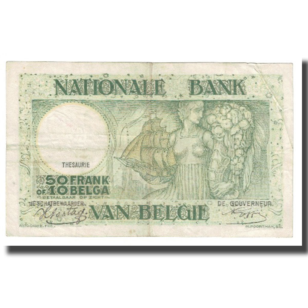 Banknote, Belgium, 50 Francs-10 Belgas, 1943, 1943-01-12, KM:106, EF(40-45)