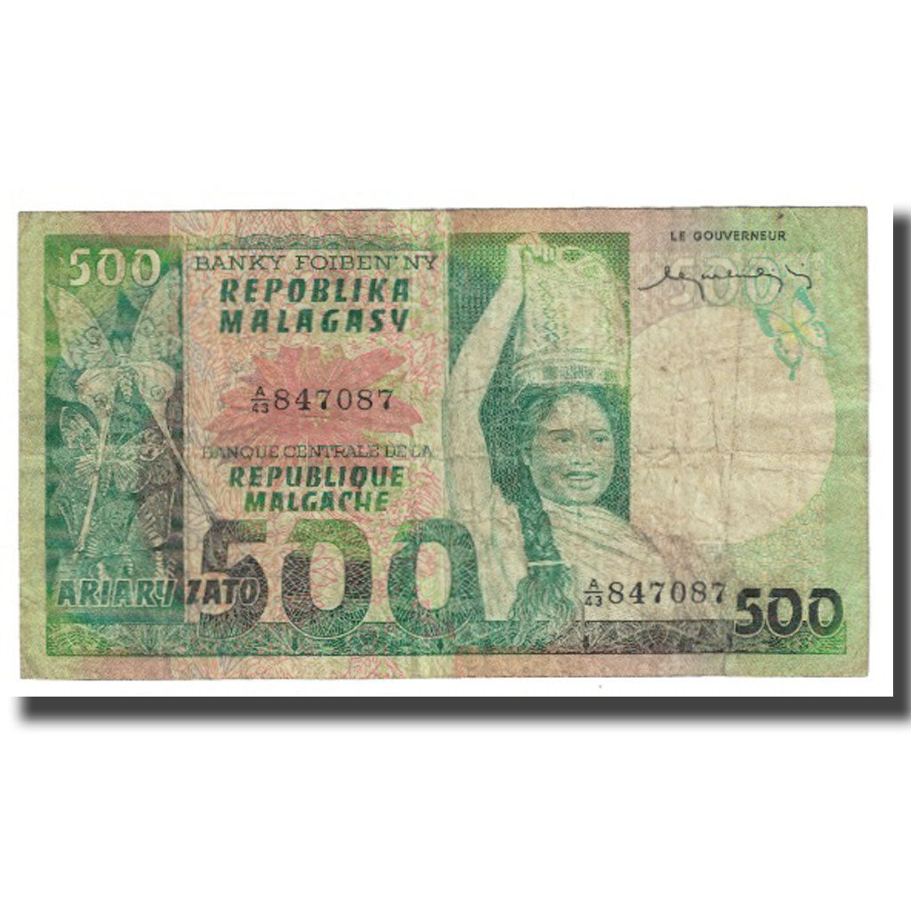 Banknote, Madagascar, 500 Francs = 100 Ariary, KM:64a, VF(20-25)