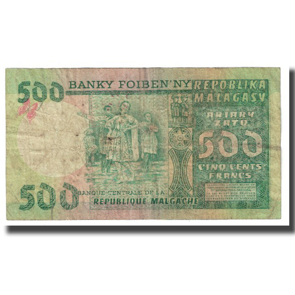 Banknote, Madagascar, 500 Francs = 100 Ariary, KM:64a, VF(20-25)