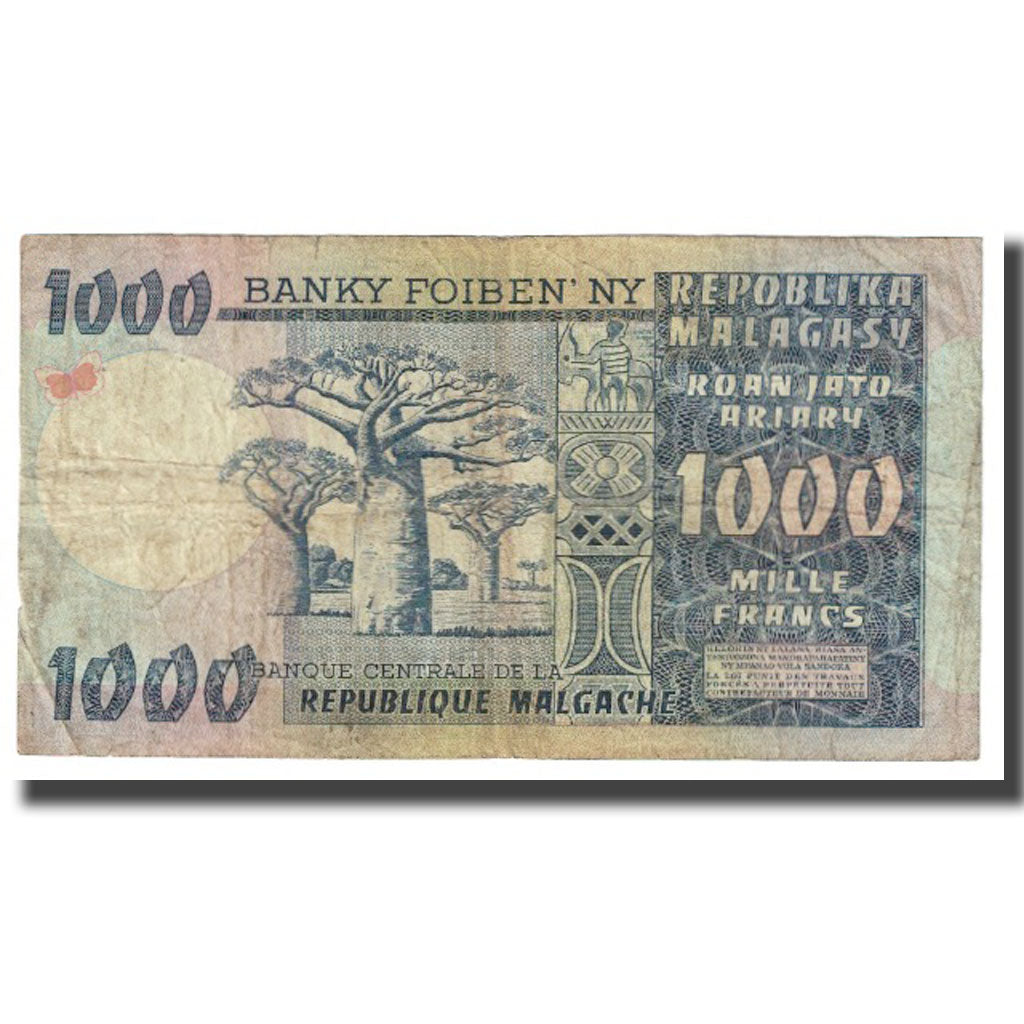 Banknote, Madagascar, 1000 Francs = 200 Ariary, KM:65a, VF(20-25)