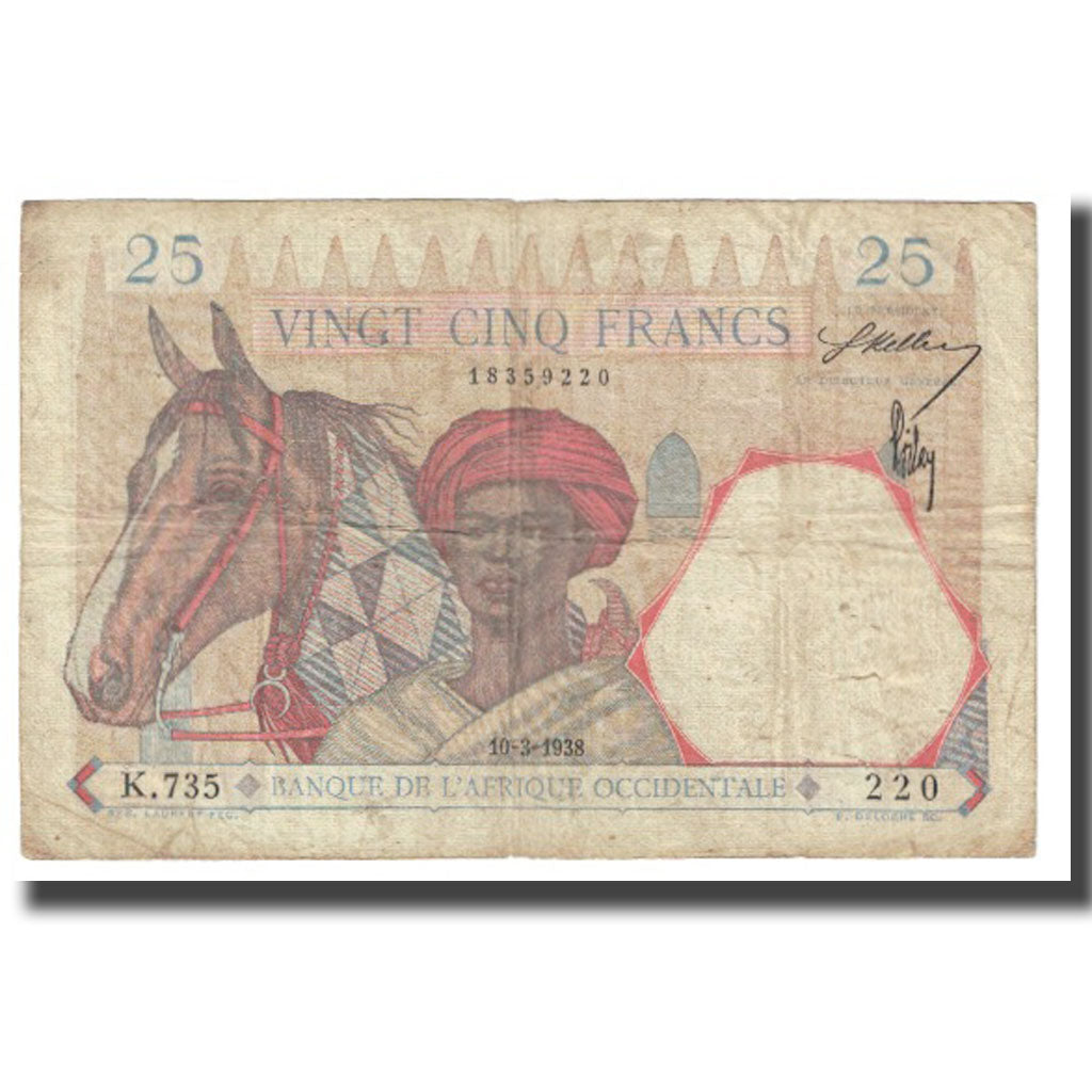 Banknot, Francuska Afryka Zachodnia, 25 Francs, 1938, 1938-05-10, KM:27
